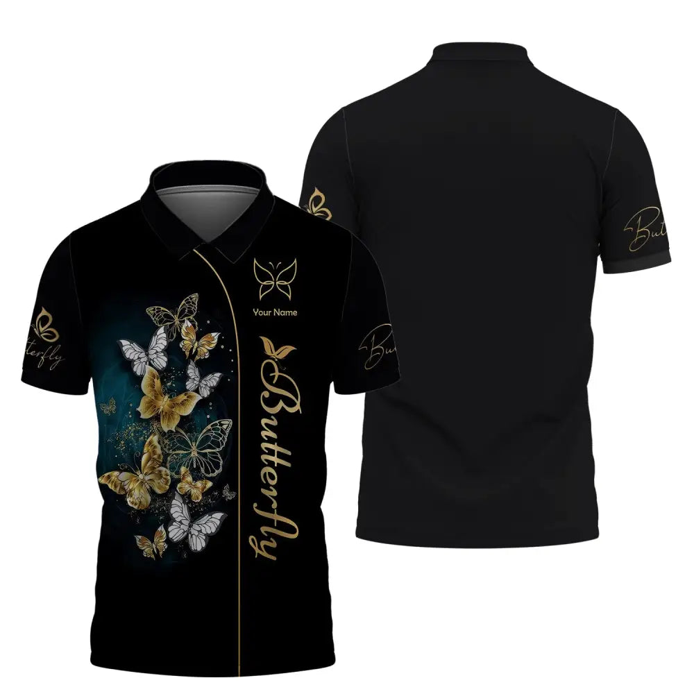 Unisex Shirt Custom Name Butterfly T-Shirt 3D Gift Polo / S