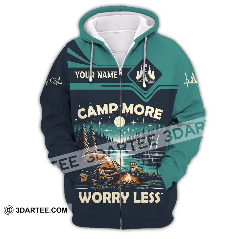 Unisex Shirt Custom Name Camping Camp More Worry Less Hoodie Zipper / S T-Shirt