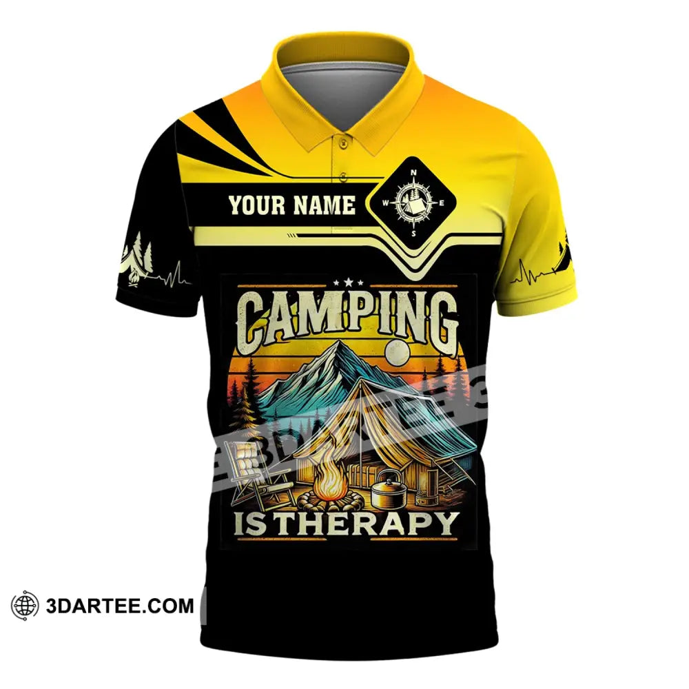 Unisex Shirt Custom Name Camping Is Therapy Hoodie Polo / S T-Shirt