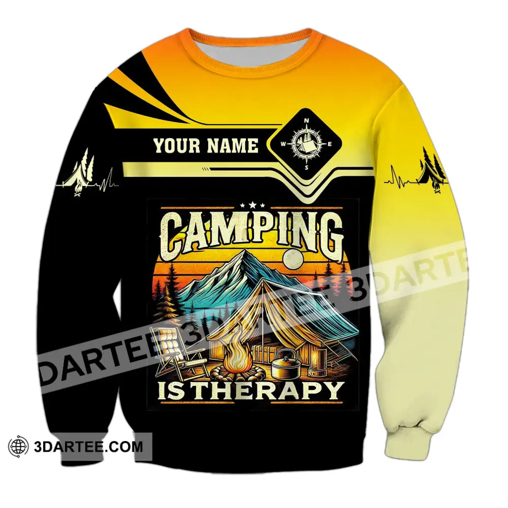 Unisex Shirt Custom Name Camping Is Therapy Hoodie Polo T-Shirt