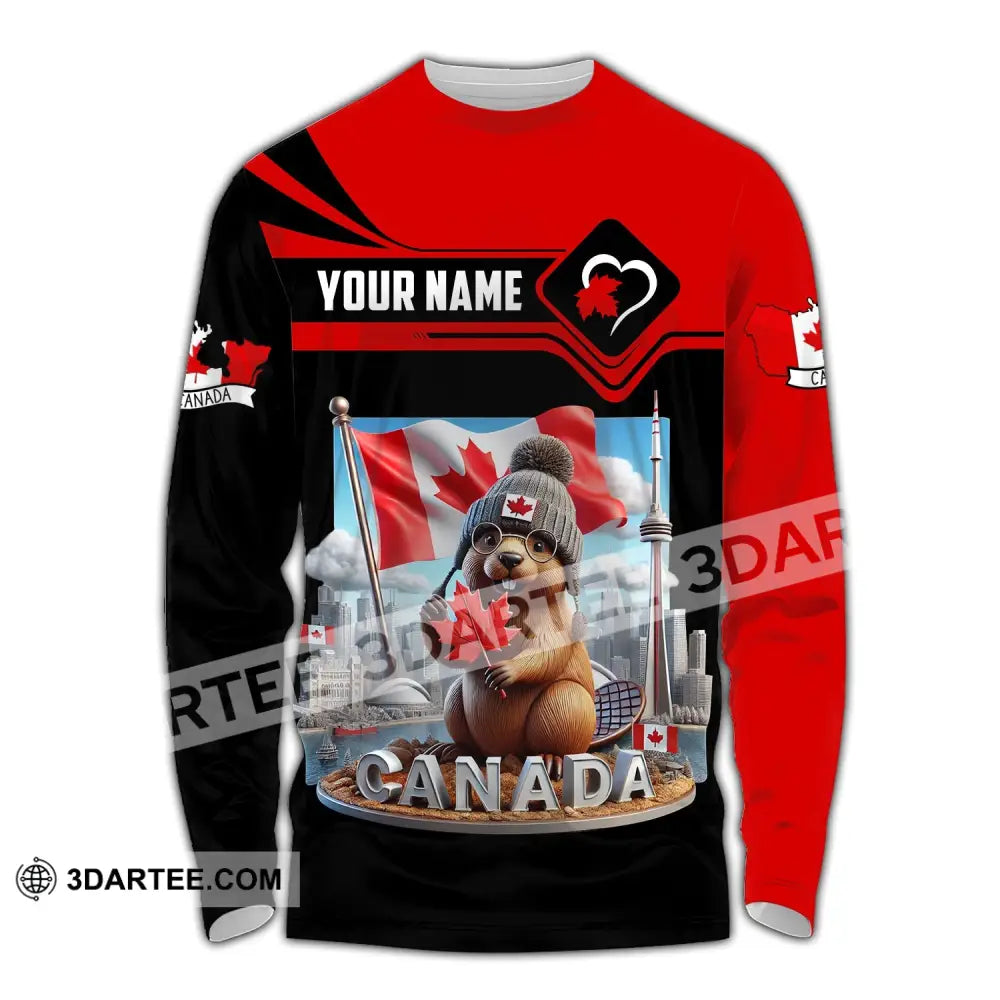 Unisex Shirt - Custom Name Canada Icons Long Sleeve / S T-Shirt