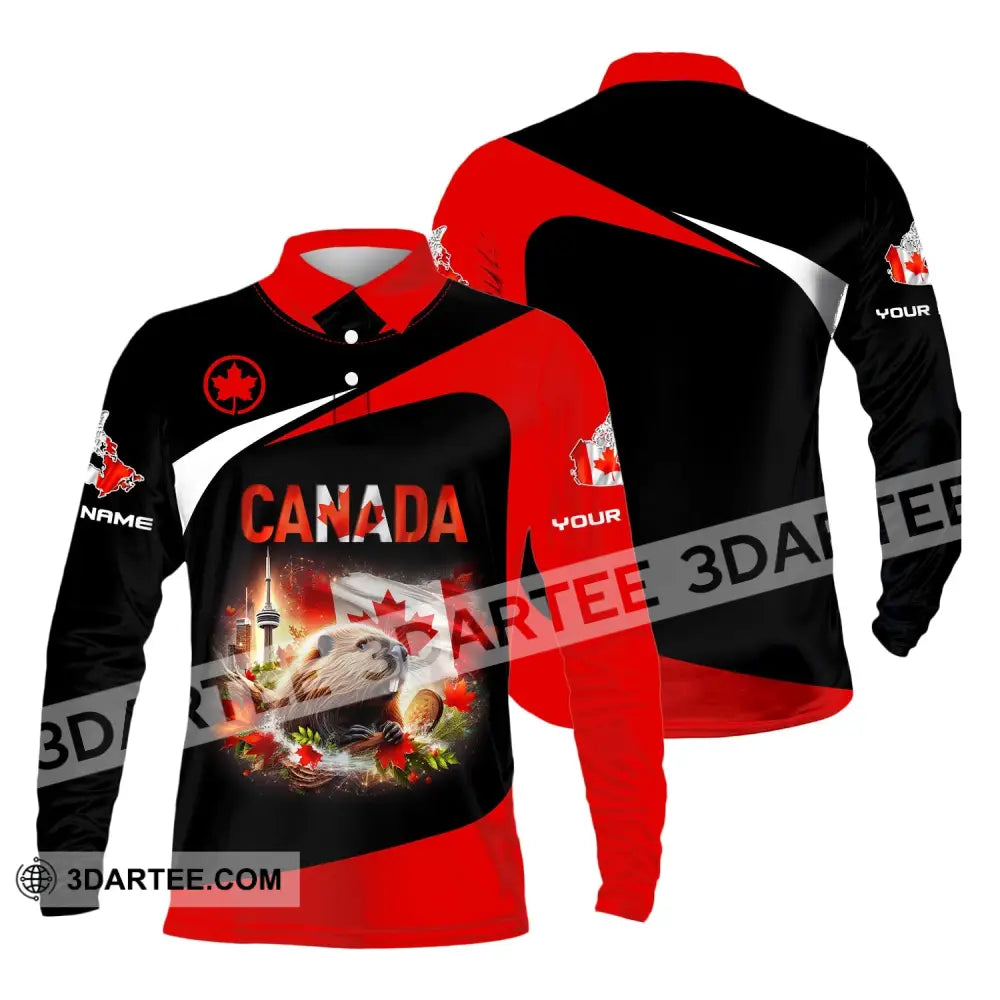 Unisex Shirt Custom Name Canada Long Sleeve Polo Lover Gift / S T-Shirt