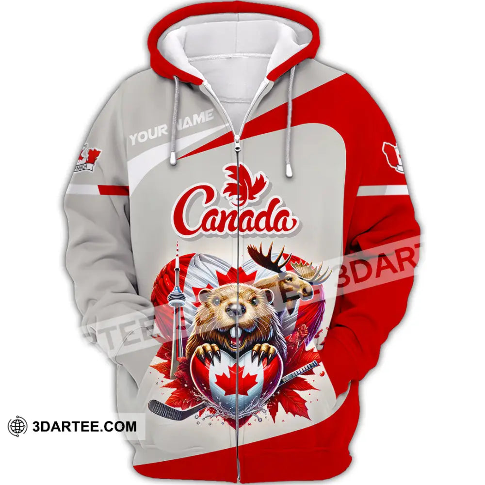 Unisex Shirt Custom Name Canada Lover Polo Long Sleeve Canadian Gift Zipper Hoodie / S T-Shirt