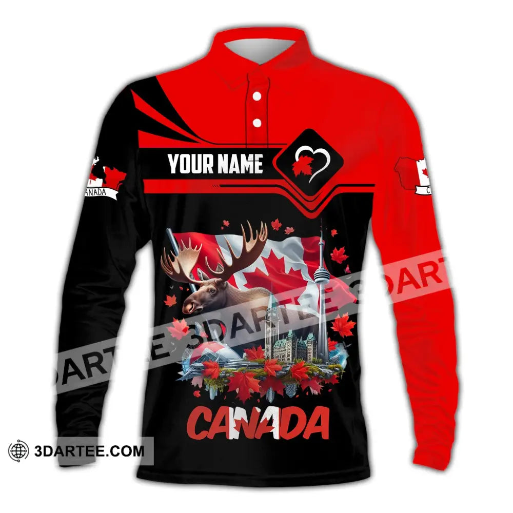 Unisex Shirt Custom Name Canada Polo Long Sleeve Gift / S T-Shirt