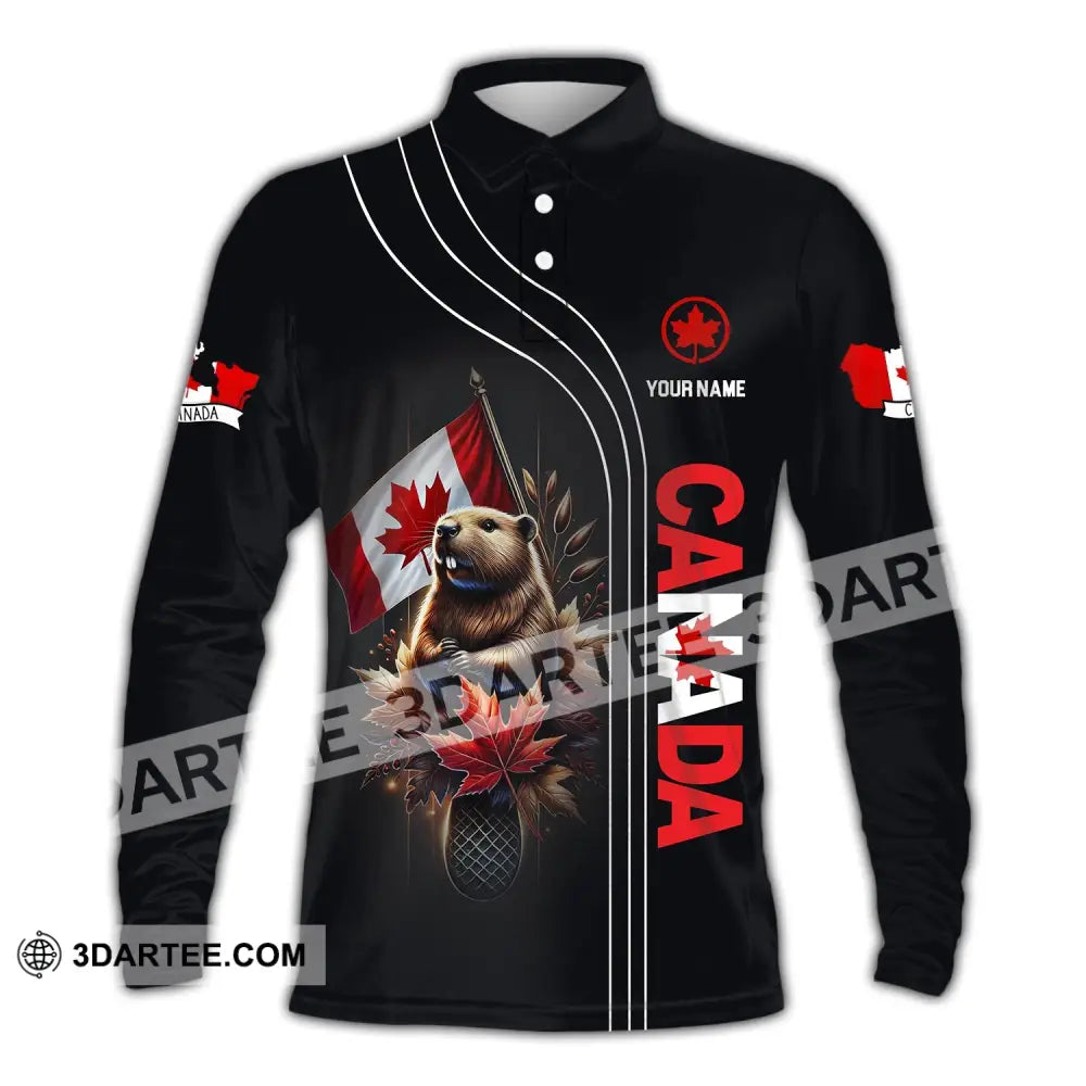 Unisex Shirt Custom Name Canada Polo Long Sleeve Gift / S T-Shirt