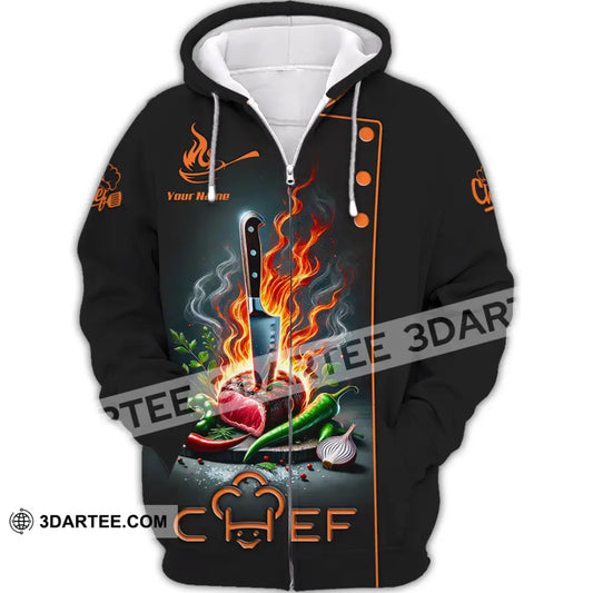 Unisex Shirt Custom Name Chef Apparel Polo Long Sleeve Cooking Love T-Shirt Zipper Hoodie / S