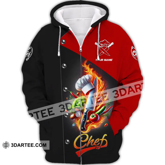 Unisex Shirt Custom Name Chef Apparel Polo Long Sleeve Cooking Love T-Shirt Zipper Hoodie / S