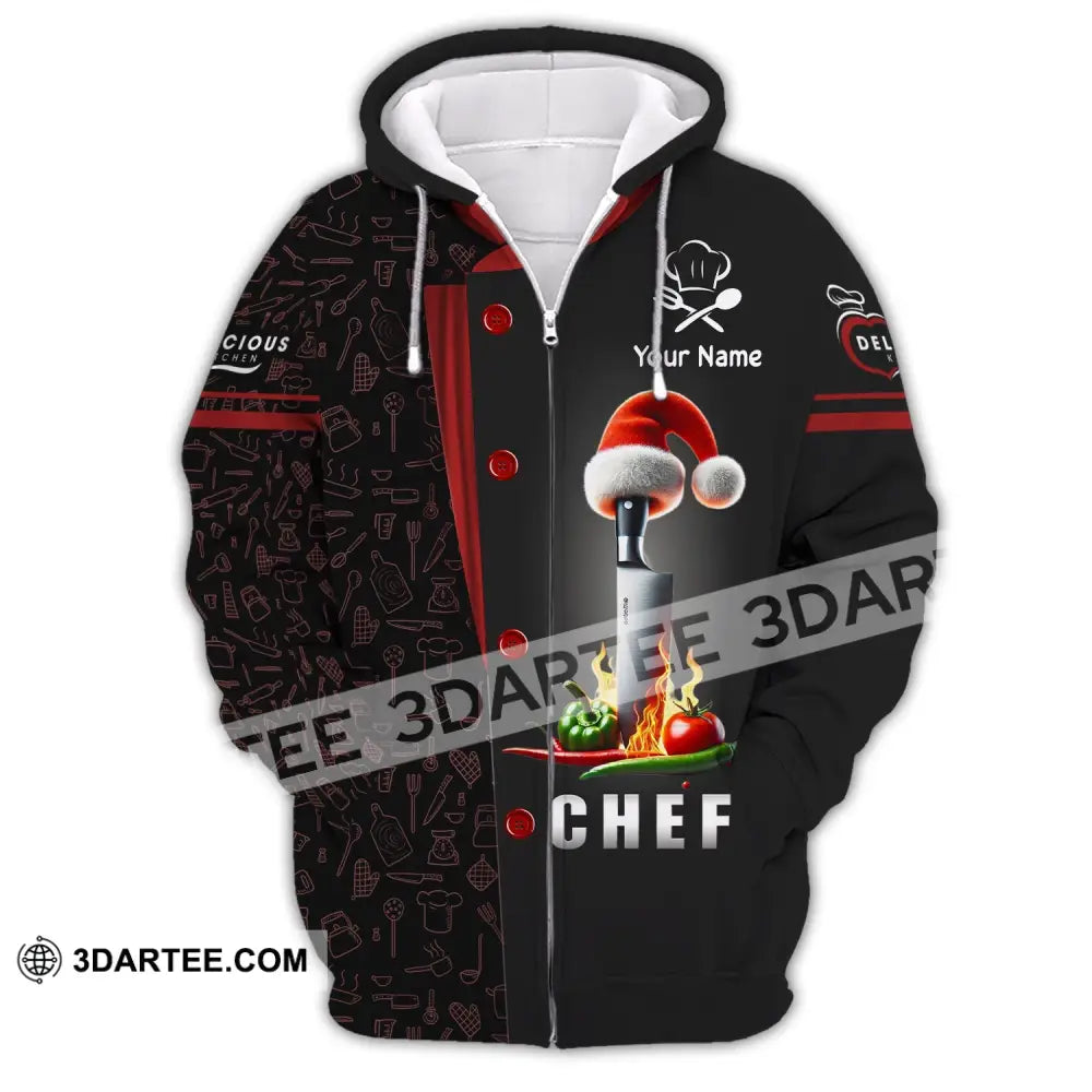 Unisex Shirt Custom Name Chef Apparel Polo Long Sleeve Cooking Love T-Shirt Zipper Hoodie / S