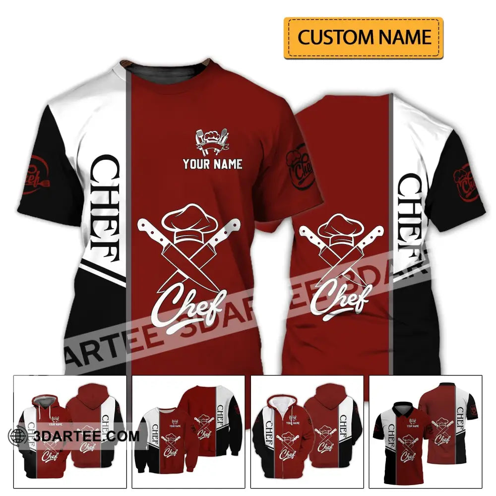 Unisex Shirt - Custom Name Chef Black White And Red T-Shirt