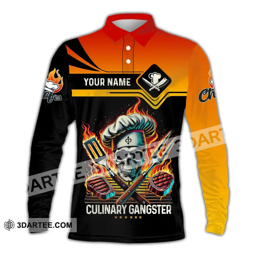 Unisex Shirt - Custom Name Chef Culinary Gangster Long Sleeve Polo / S T-Shirt