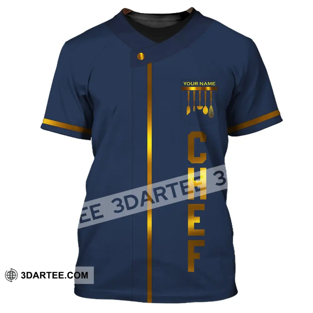 Unisex Shirt - Custom Name Chef Dark Blue And Gold Line T-Shirt / S T-Shirt