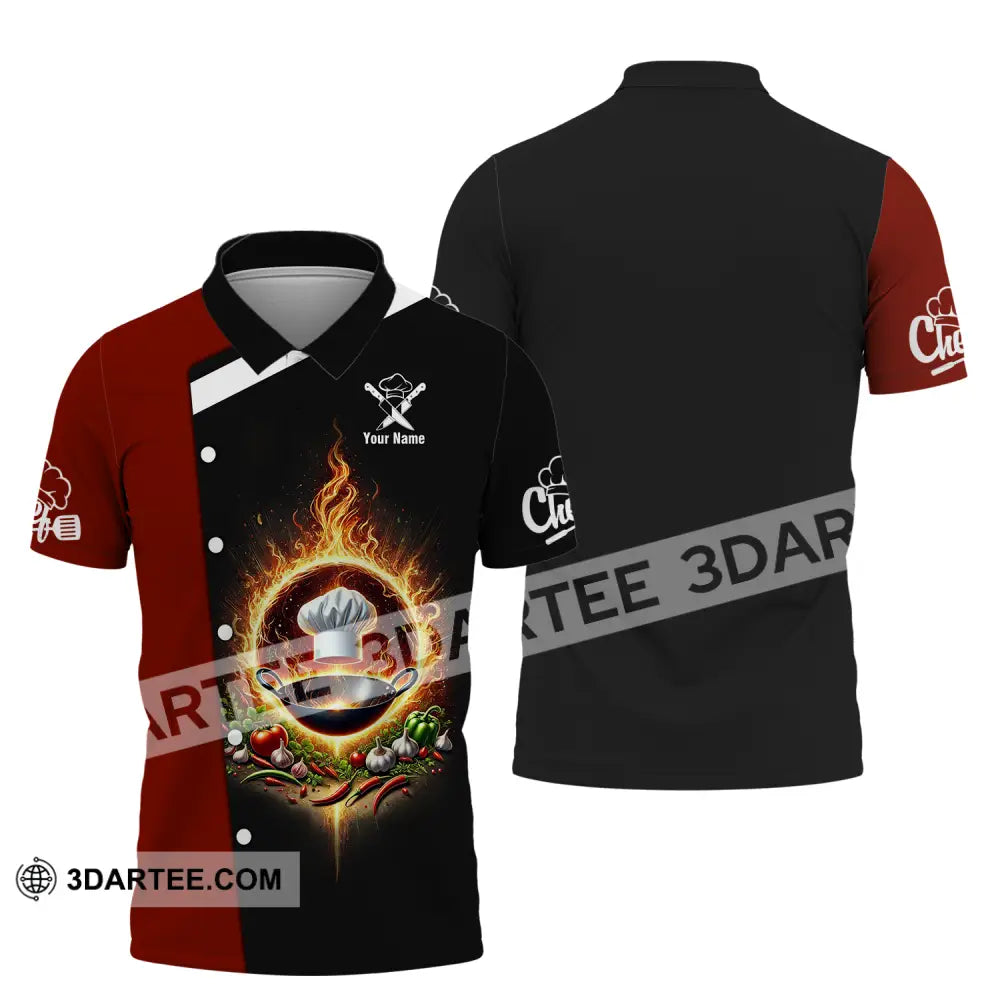 Unisex Shirt - Custom Name Chef Fire Pan Polo / S T-Shirt