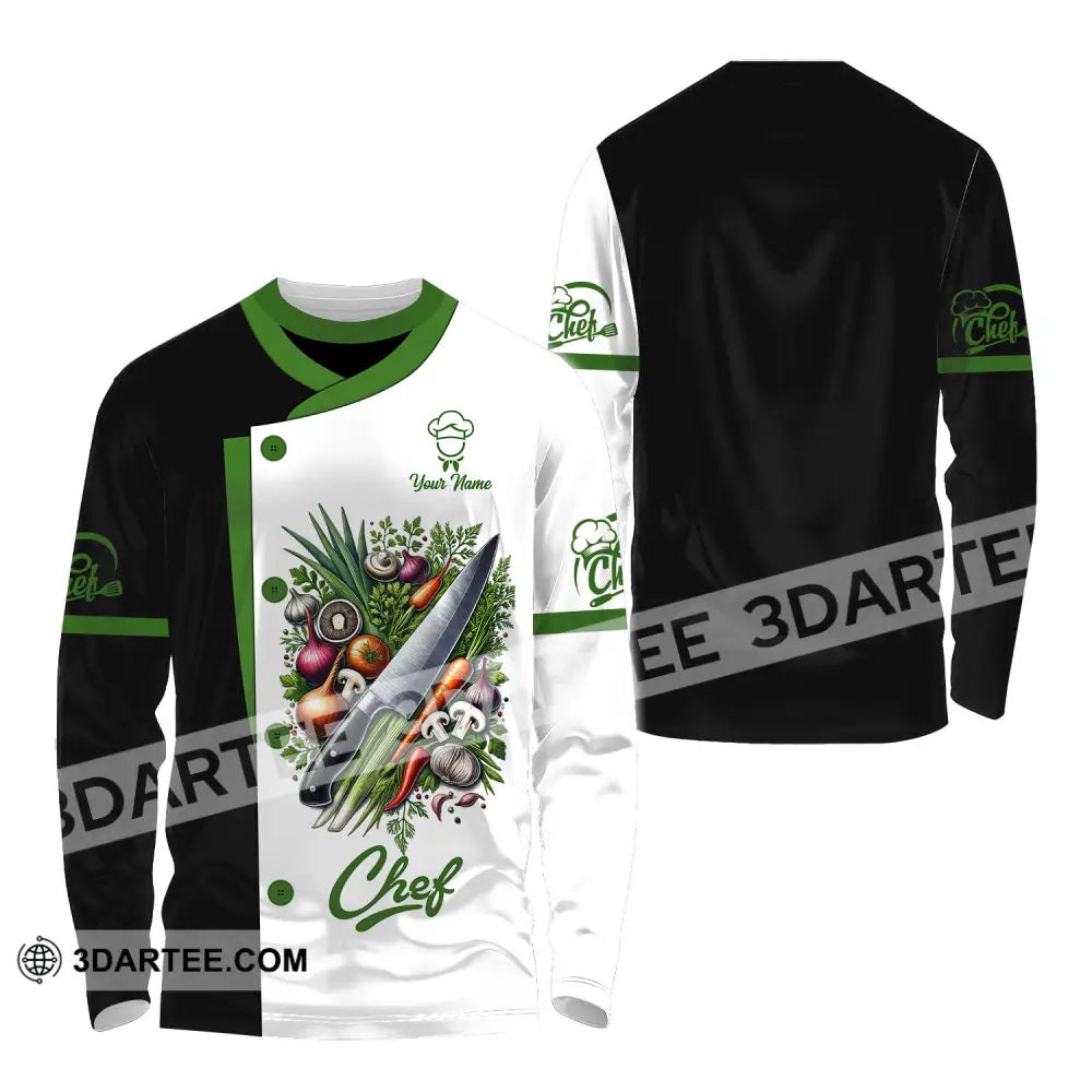 Unisex Shirt - Custom Name Chef Green Vegetables Long Sleeve / S T-Shirt