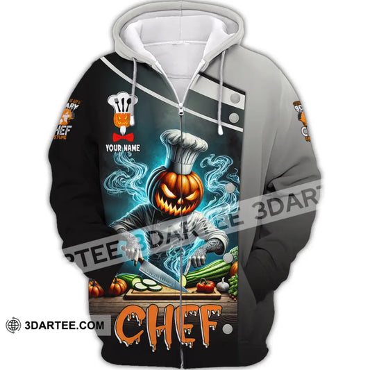 Unisex Shirt Custom Name Chef Halloween Polo Long Sleeve Cooking Love T-Shirt Zipper Hoodie / S