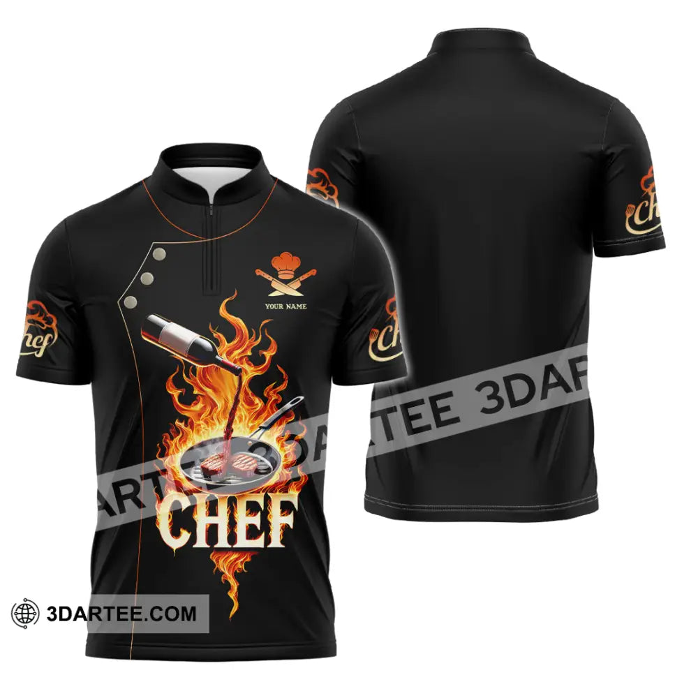 Unisex Shirt Custom Name Chef Polo Long Sleeve Zipper / S T-Shirt