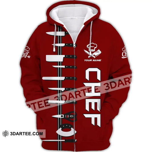 Unisex Shirt - Custom Name Chef Red Zipper Hoodie / S T-Shirt