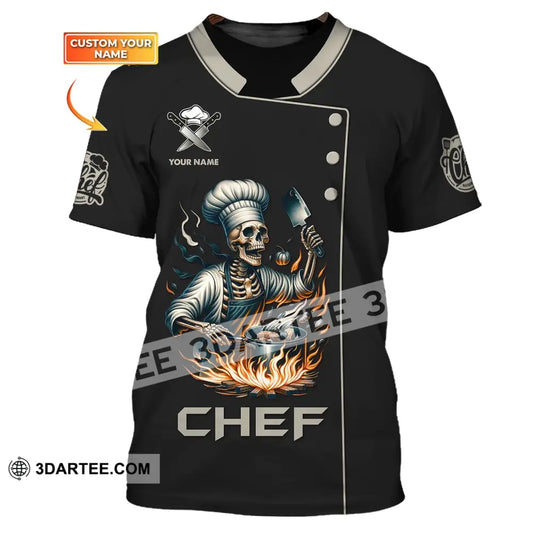 Unisex Shirt Custom Name Chef Skull Cooking Gift For Lovers T-Shirt