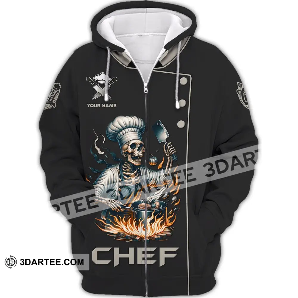 Unisex Shirt Custom Name Chef Skull Cooking Gift For Lovers Zipper Hoodie / S T-Shirt