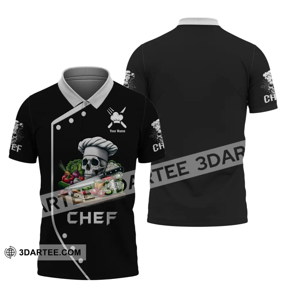 Unisex Shirt Custom Name Chef Skull Polo Long Sleeve Gift For Chefs / S T-Shirt