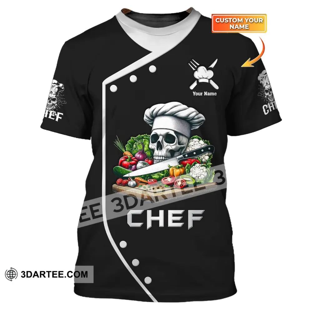 Unisex Shirt Custom Name Chef Skull Polo Long Sleeve Gift For Chefs T-Shirt