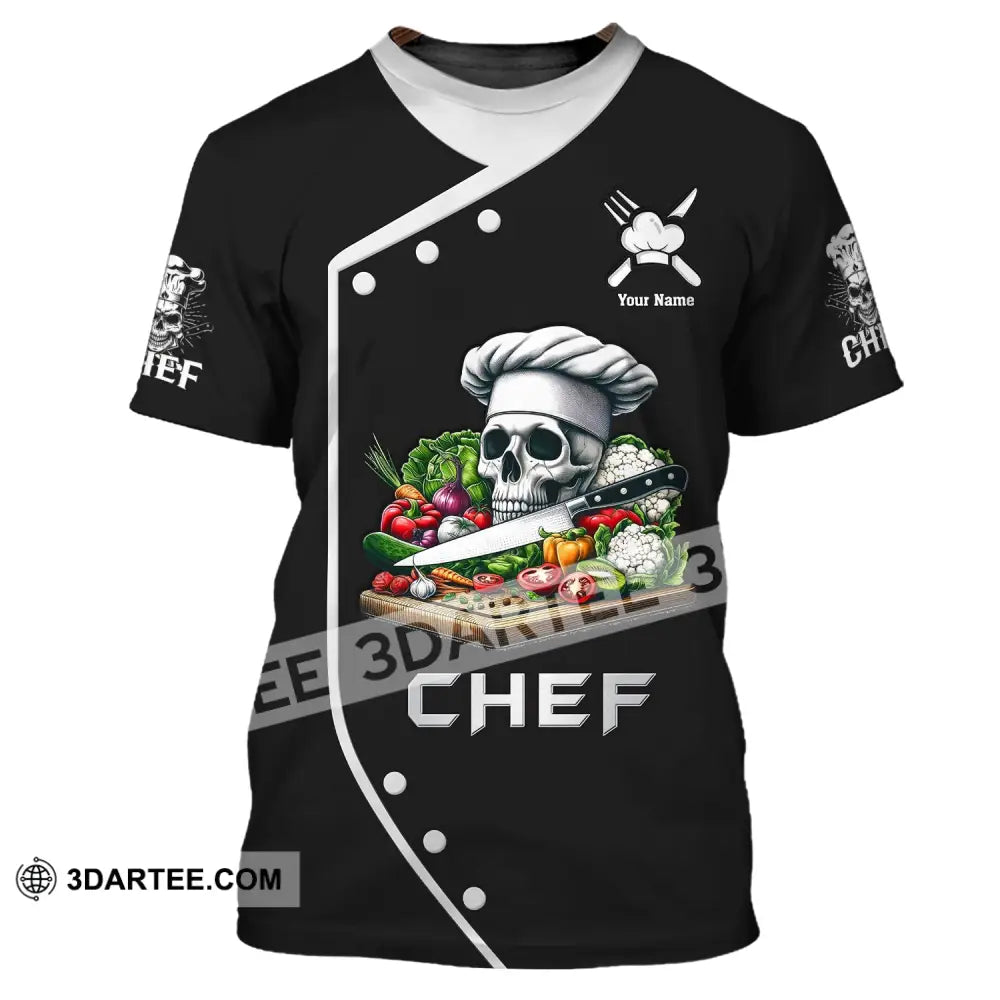 Unisex Shirt Custom Name Chef Skull Polo Long Sleeve Gift For Chefs T-Shirt / S