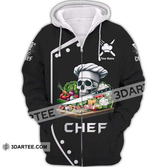 Unisex Shirt Custom Name Chef Skull Polo Long Sleeve Gift For Chefs Zipper Hoodie / S T-Shirt