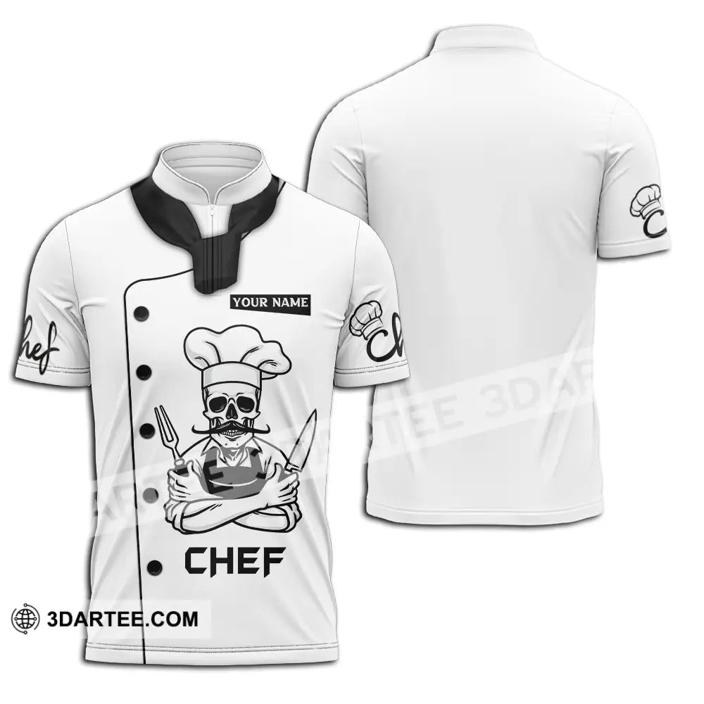 Unisex Shirt - Custom Name Chef Skull Zipper Polo / S T-Shirt