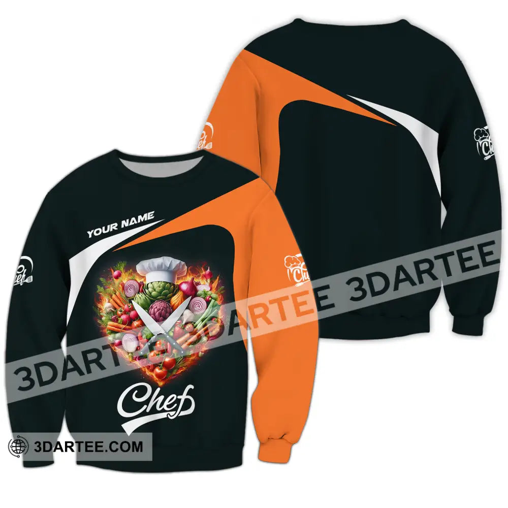 Unisex Shirt - Custom Name Chef Vegetables Black And Orange Long Sleeve / S T-Shirt