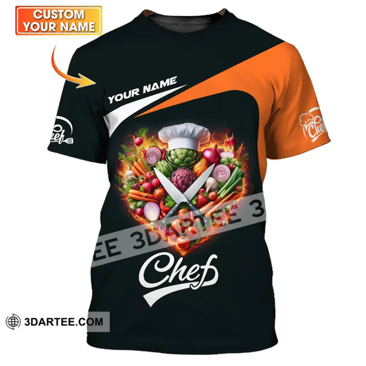 Unisex Shirt - Custom Name Chef Vegetables Black And Orange T-Shirt