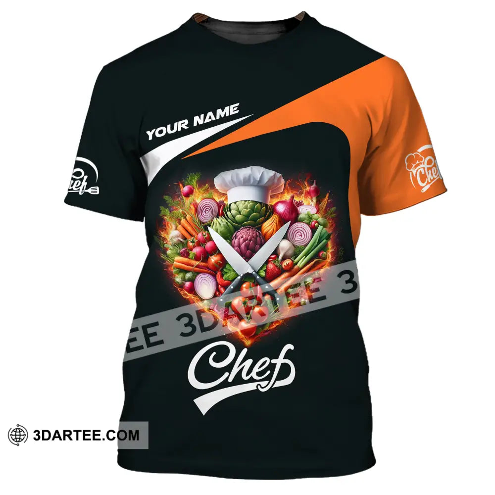 Unisex Shirt - Custom Name Chef Vegetables Black And Orange T-Shirt / S T-Shirt