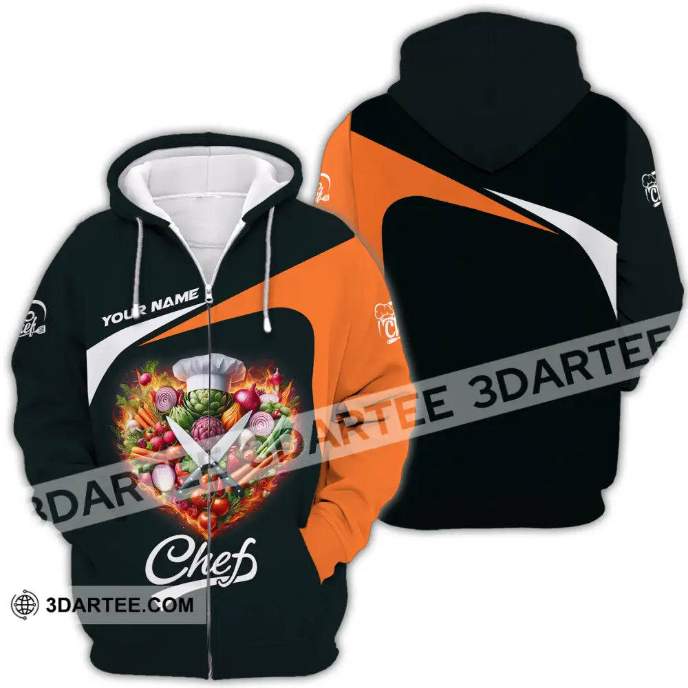 Unisex Shirt - Custom Name Chef Vegetables Black And Orange Zipper Hoodie / S T-Shirt