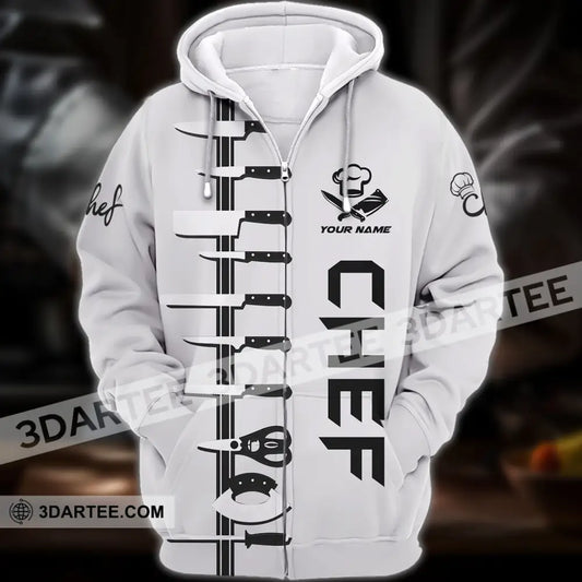 Unisex Shirt - Custom Name Chef White Zipper Hoodie / S T-Shirt