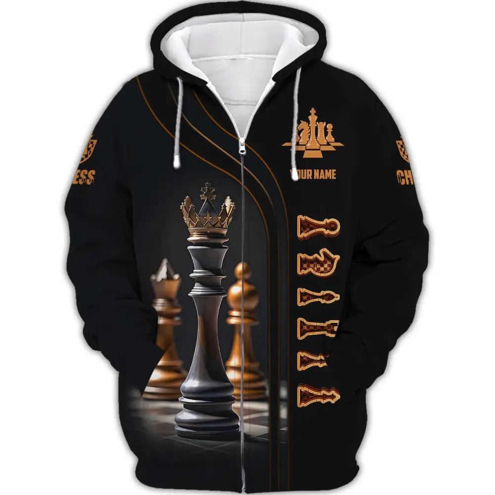 Unisex Shirt Custom Name Chess T-Shirt Game Gift For Lover Zipper Hoodie / S