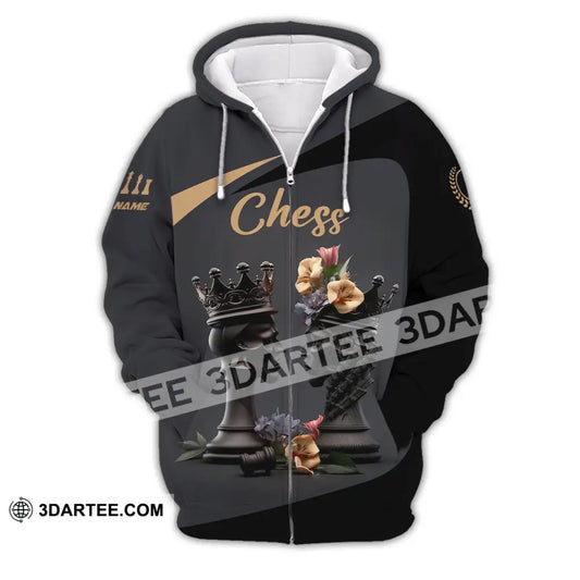 Unisex Shirt Custom Name Chess T-Shirt Game King Queen Zipper Hoodie / S