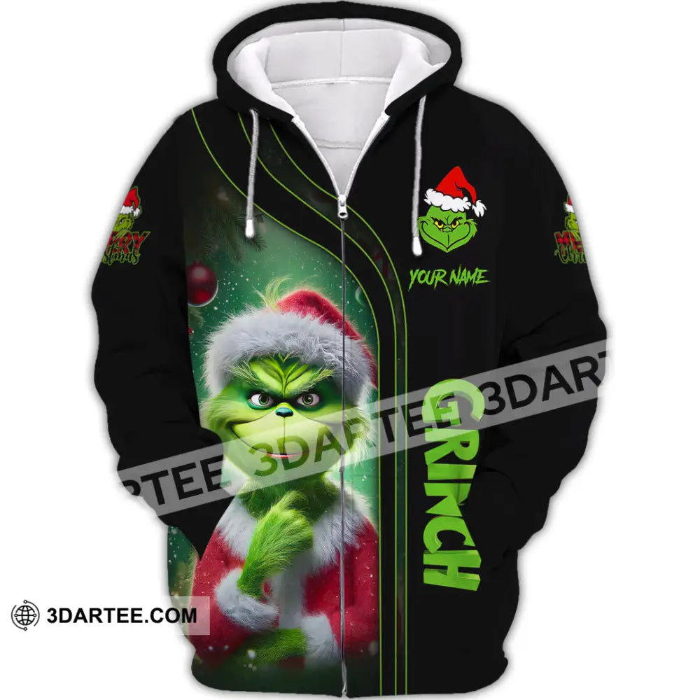 Unisex Shirt Custom Name Christmas Grinch Polo Long Sleeve Gift Zipper Hoodie / S T-Shirt