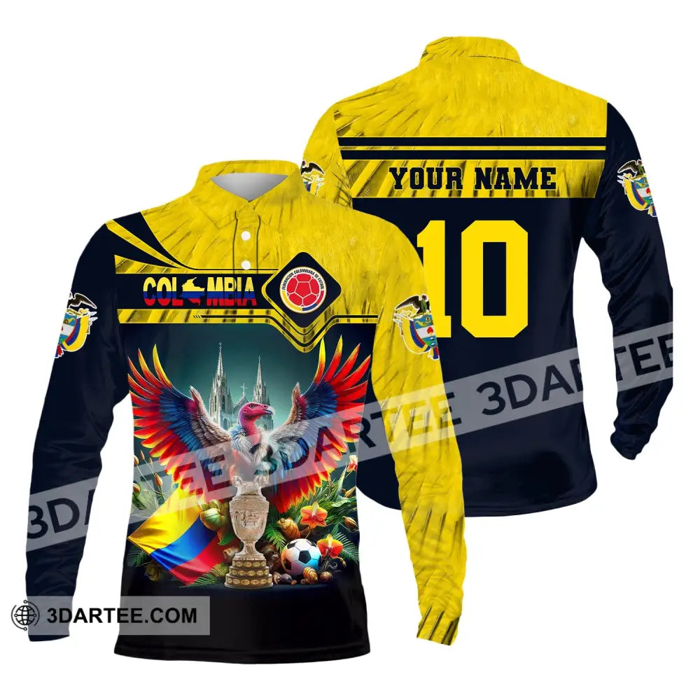 Unisex Shirt Custom Name Colombia Football Polo Copa 2024 Hoodie Long Sleeve / S T-Shirt