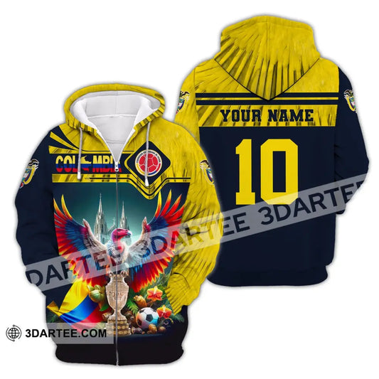 Unisex Shirt Custom Name Colombia Football Polo Copa 2024 Hoodie Long Sleeve Zipper / S T-Shirt