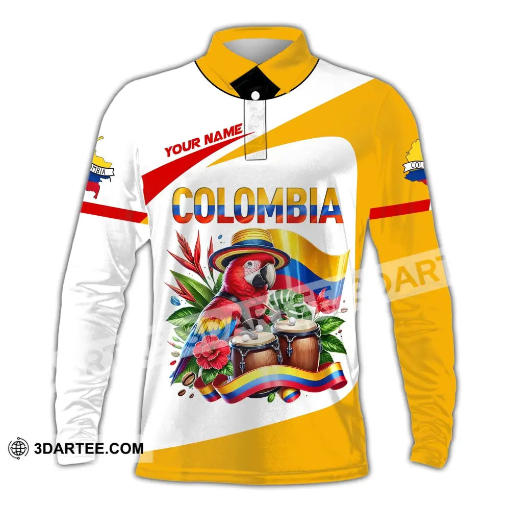 Unisex Shirt Custom Name Colombia Gift For Lover Long Sleeve Polo / S T-Shirt