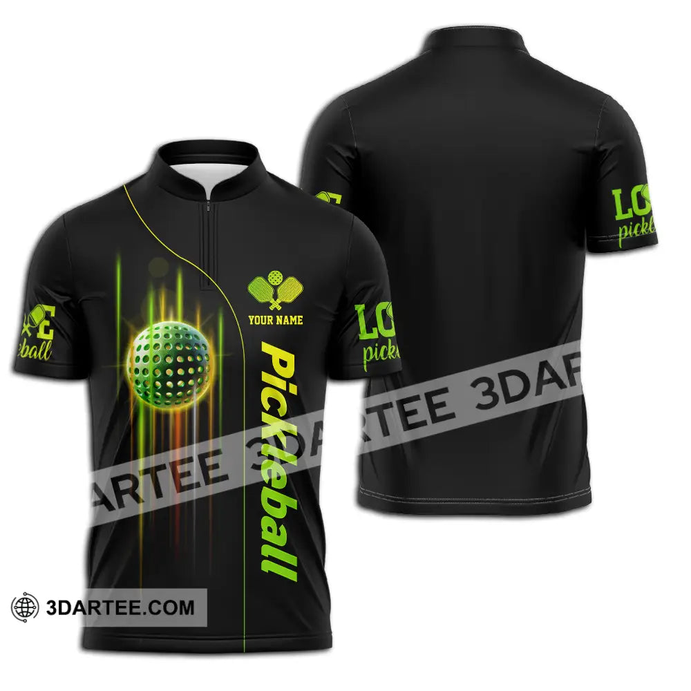 Unisex Shirt - Custom Name Colorful Line Pickleball Zipper Polo / S T-Shirt