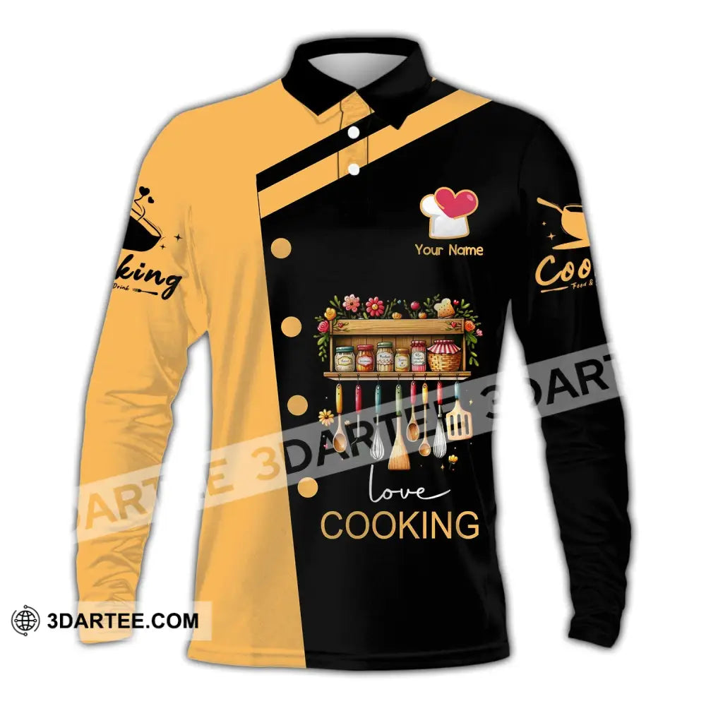 Unisex Shirt - Custom Name Cooking Long Sleeve Polo / S T-Shirt