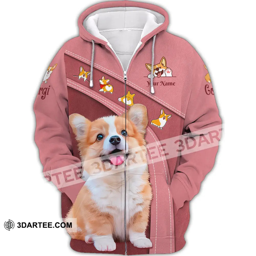 Unisex Shirt Custom Name Corgi Hoodie Polo Long Sleeve Lover Zipper / S T-Shirt