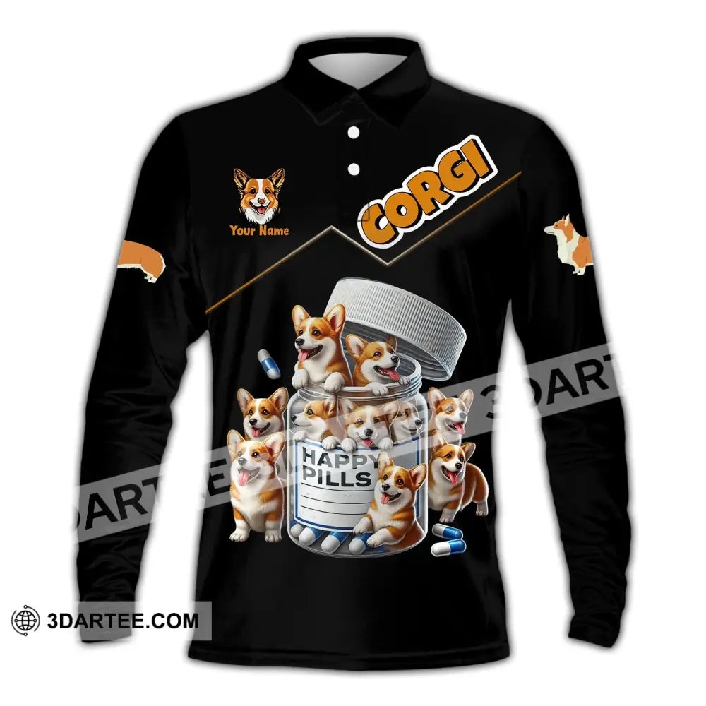 Unisex Shirt - Custom Name Corgi Lover Long Sleeve Polo / S T-Shirt