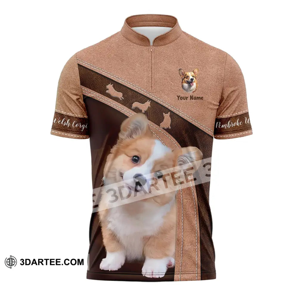 Unisex Shirt Custom Name Corgi T-Shirt For Dog Lover Pet Apparel Zipper Polo / S T-Shirt