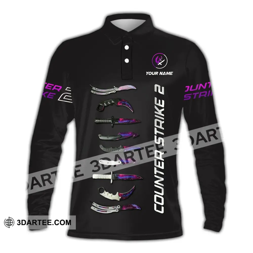 Unisex Shirt - Custom Name Counter Strike 2 Long Sleeve Polo / S T-Shirt