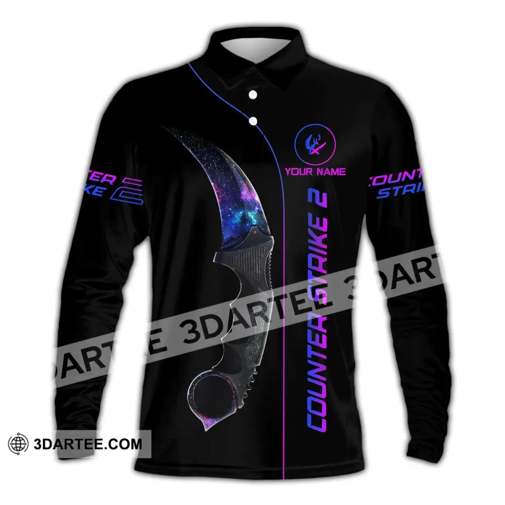 Unisex Shirt - Custom Name Counter Strike Galaxy Long Sleeve Polo / S T-Shirt