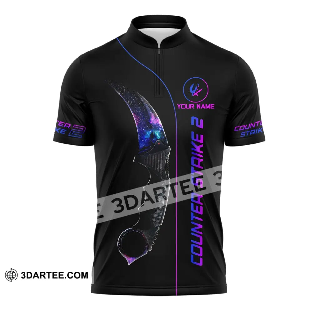 Unisex Shirt - Custom Name Counter Strike Galaxy Zipper Polo / S T-Shirt