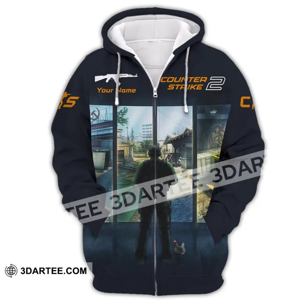 Unisex Shirt Custom Name Counter Strike Game Hoodie Polo Long Sleeve Zipper / S T-Shirt