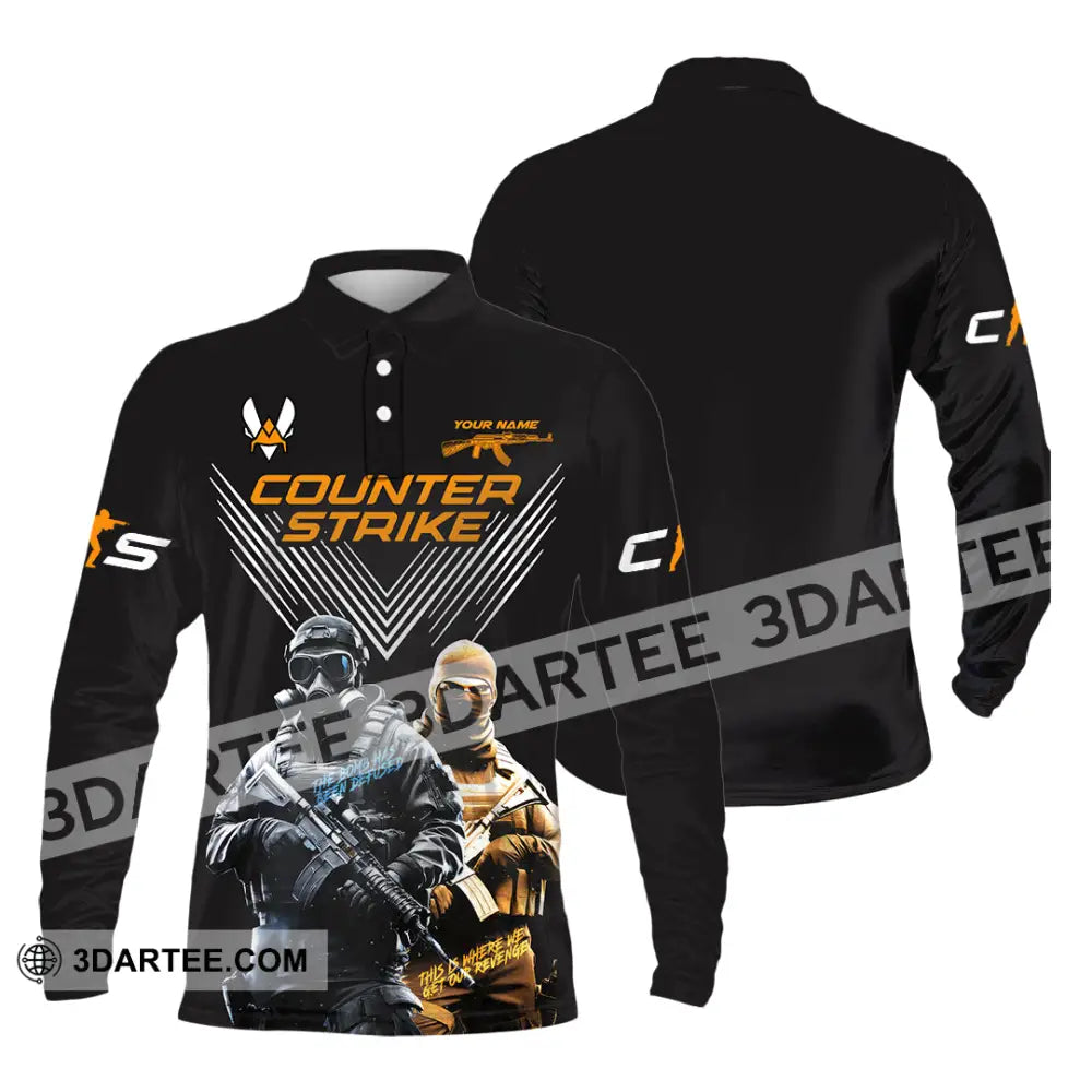 Unisex Shirt Custom Name Counter Strike Game T-Shirt Gamer Gift Long Sleeve Polo / S T-Shirt