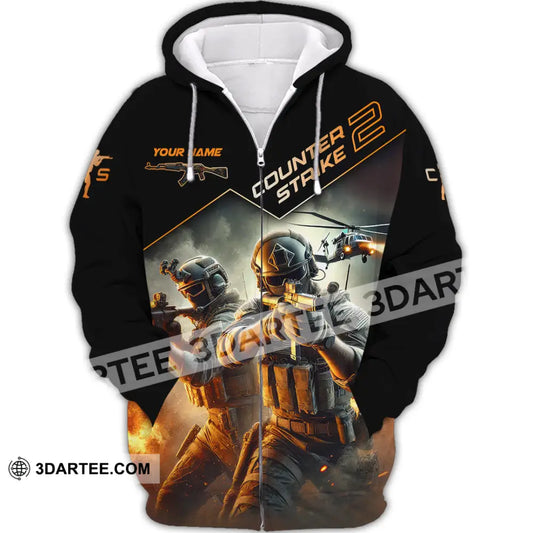 Unisex Shirt Custom Name Counter Strike Game T-Shirt Gamer Gift Zipper Hoodie / S T-Shirt