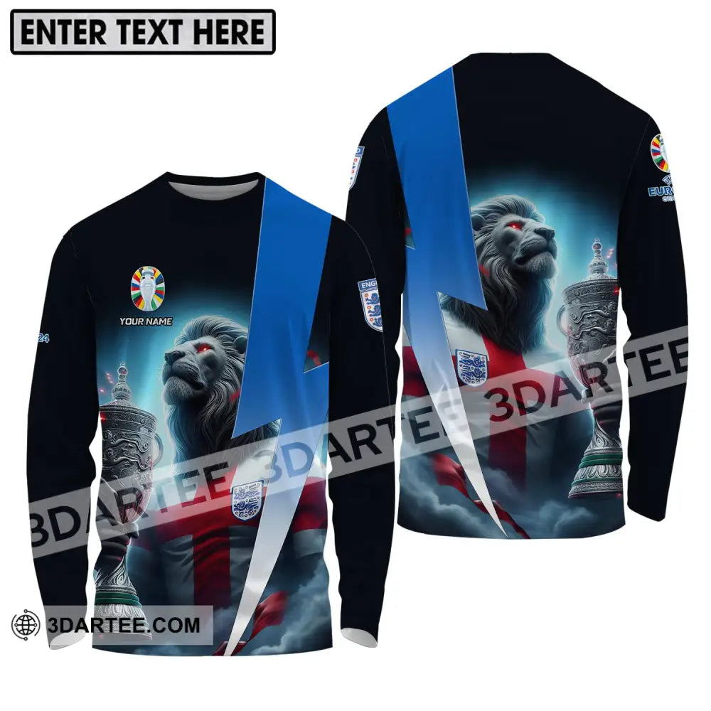 Unisex Shirt - Custom Name Cup And Lion England Euro 2024 Team Long Sleeve / S T-Shirt